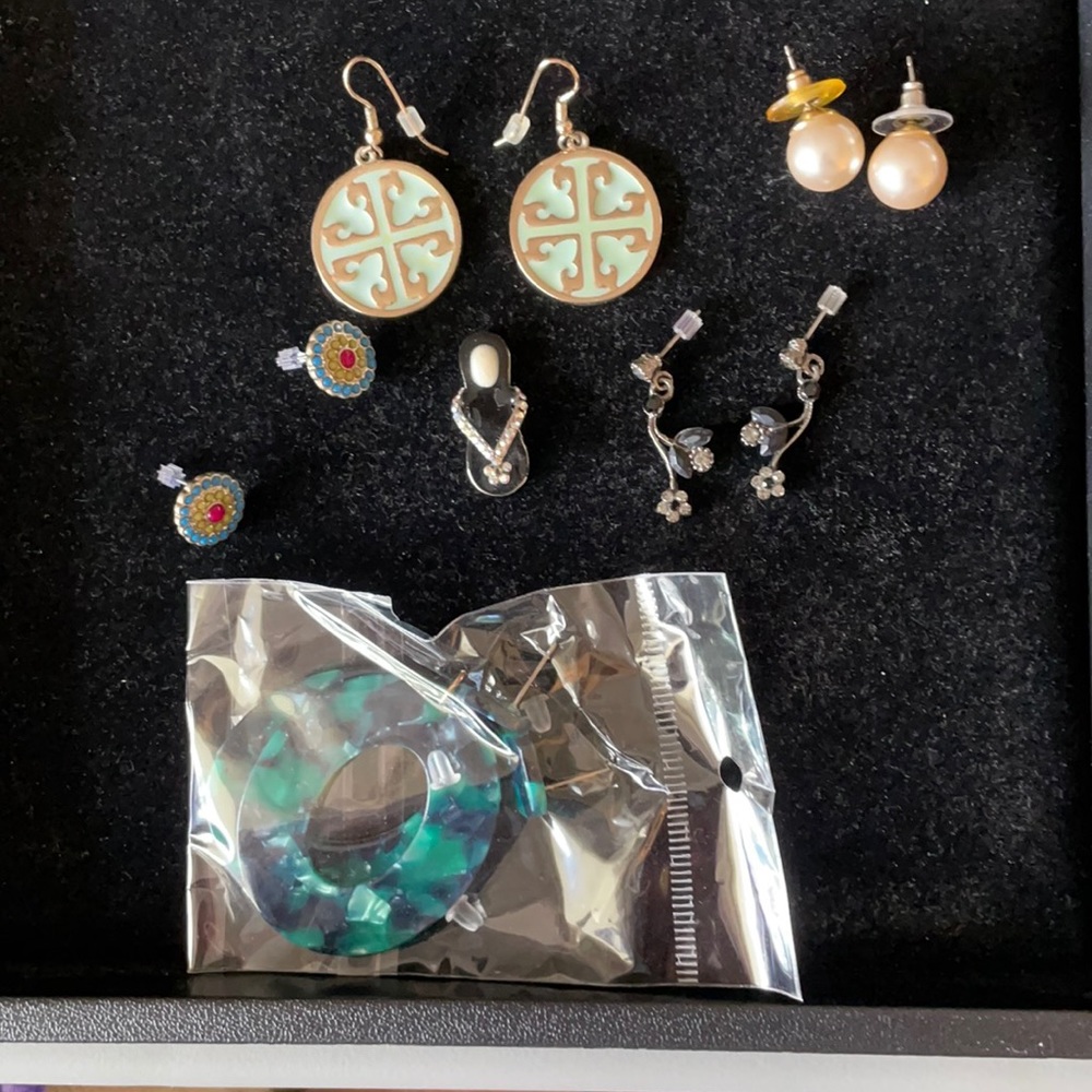 Costume earrings and flip flop charm